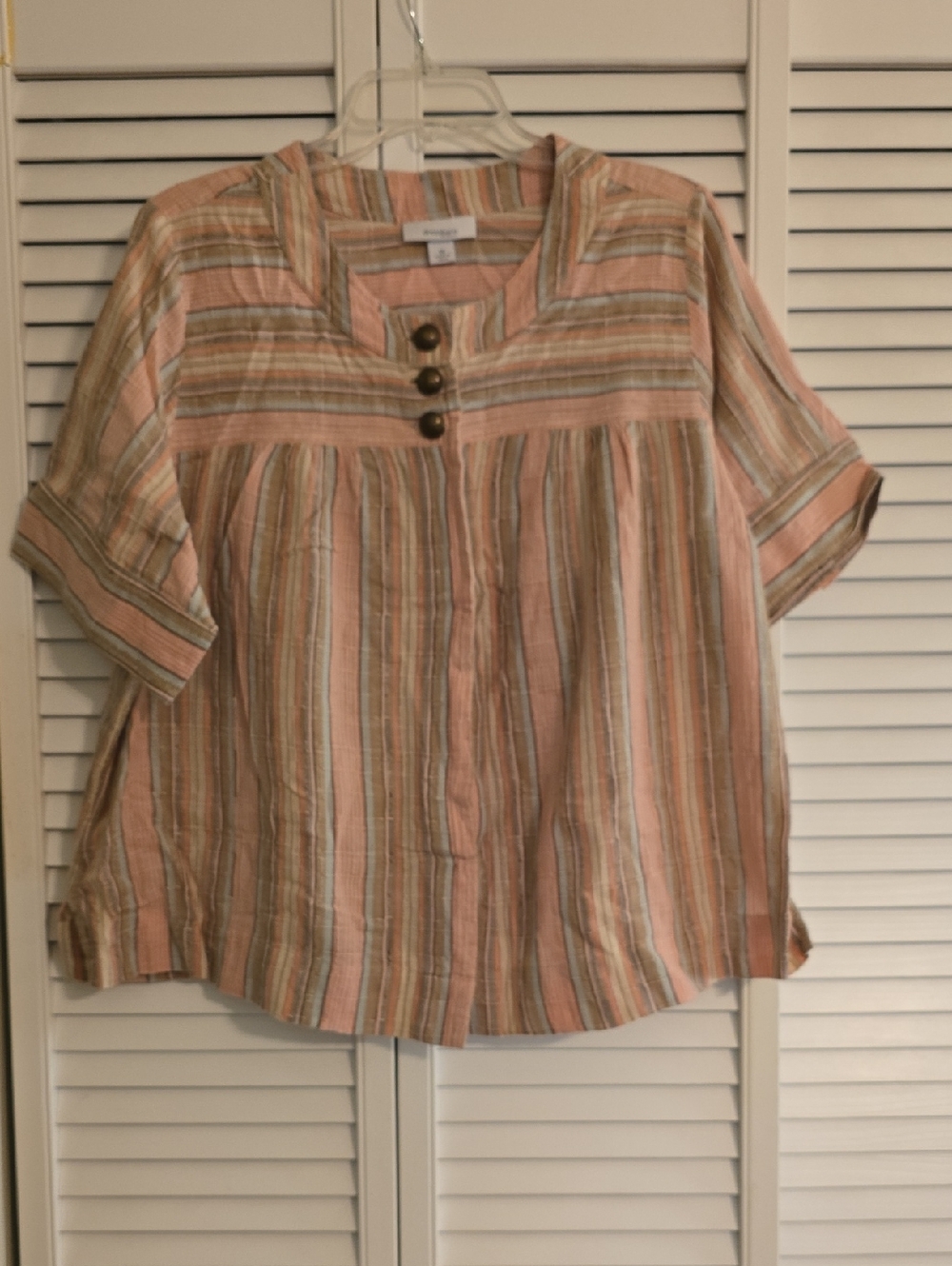 dressbarn Peach and Taupe Striped Button-Front Tunic